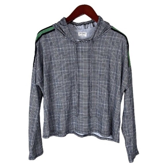 1X Hoodie Black Hounds Tooth Plaid Green Shoulder Stripe FREE KISSES NWT - Picture 1 of 8